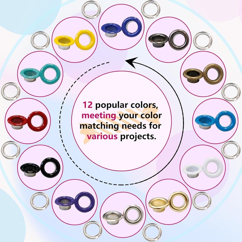 SHRJ 600Pcs 3/16 Inch Metal Eyelets Multi-Color Grommets Kit with Installation Tool Boxed Grommets Eyelets Set for Shoes Belt Clothes Bags DIY Project (12 Colors) - Image 4